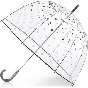 totes Adult Clear Bubble Umbrella with Dome Canopy and Lightweight Wind and Rain Protection (White & Black Dots)