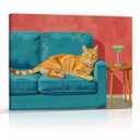 Cute Quirky Whimsical Cocktail Cat Decor Cat Gifts Wall Decor Canvas Wall Art Framed Art Prints Artwork Posters for Home Bathroom Kitchen Dining Room Bar Cart Paintings Pictures 14.5X11.5 Inch