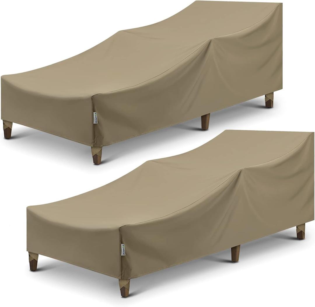 SunPatio Outdoor Chaise Lounge Covers, Heavy Duty Waterproof Beach Chair Cover with Seam Taped, Fade Resistant Patio Chaise Cover, Helpful Air Vents, 2 Pack - 66" L x 30" W x 26" H, Taupe