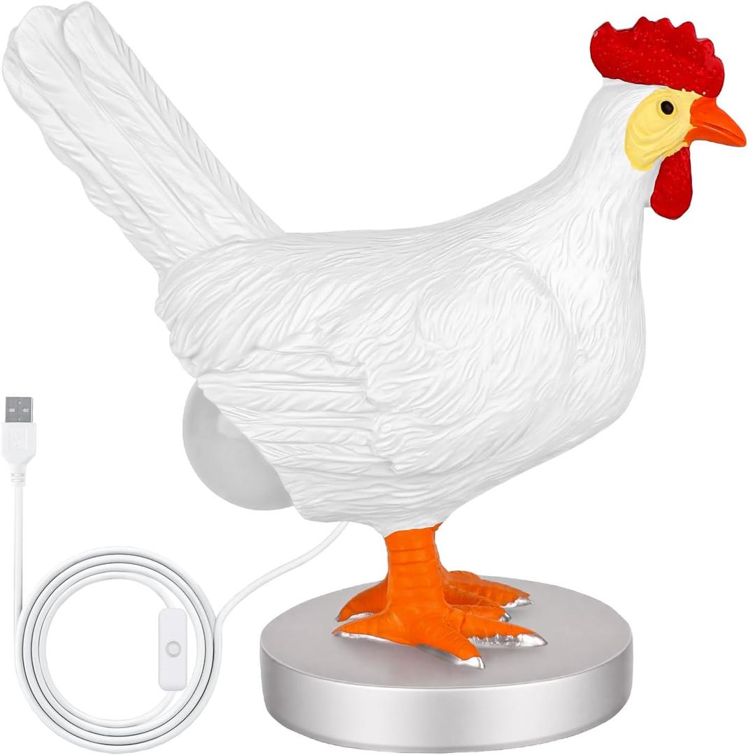 Yellowxianqi Upgraded Chicken Egg lamp,Funny Resin Chicken Egg Night Light,3D LED Egg Table Lamp with Longer USB Cable and Switch Buttons for White Elephant,Christmas,Easter