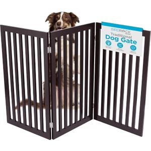 INTERNET'S BEST Dog Gate Indoor Freestanding Pet Barrier, Folding Wood Dog Fence, Extra Wide Doorway Puppy Gate, Indoor Animal Privacy Panel, Wooden Cat Fence - 3 Panel - 36", Espresso