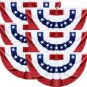 6 Pack 1.5x3 FT American Bunting Flag 4th of July Decorations, USA Pleated Fan Flag for Outside, Patriotic Red White and Blue Half Fan Banner Fourth of July Independence Day Memorial Day Outdoor Decor