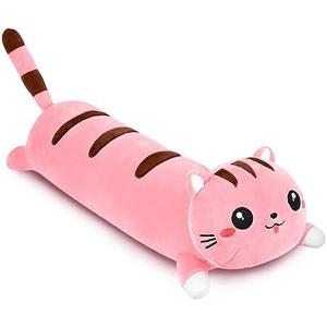 AFAN Long Cat Plush Cute Cat Body Pillows Kawaii Stuffed Animals Plushies Soft Cuddly Cotton Plush Toys Room Decor Gifts for Kids Girls Boys Adults (Pink, 25.9 Inch)