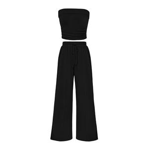 PRETTYGARDEN Womens Summer Outfit Wide Leg Pants Spring Lounge (Black,Large)