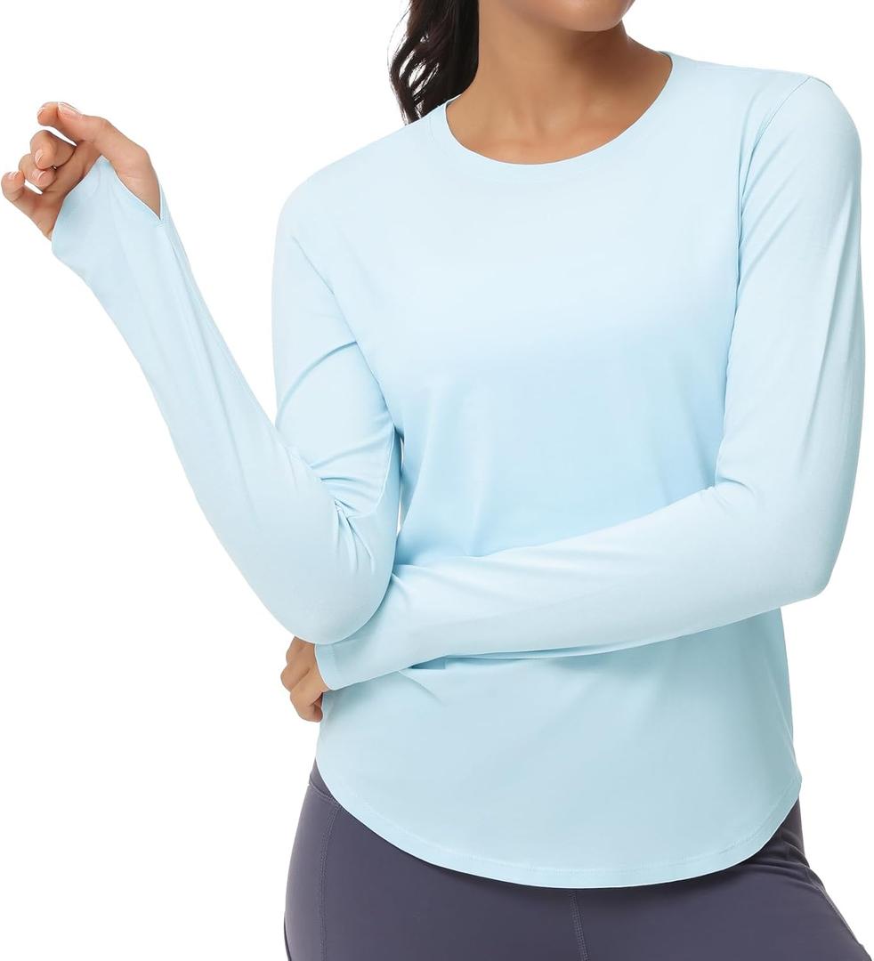 THE GYM PEOPLE Women's Long Sleeve Workout Shirts Athletic Crewneck Hiking Tops with Thumb Hole, M