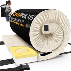 CYMULA Memory Foam Camping Mattress Pad, CertiPUR-US Sleeping Mat, Portable Roll Up Mattress for Adults, Camping Bed Pads for Sleepover, Car Bed with Travel Bag (Single-75x30x3", Khaki)