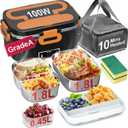 Electric Lunch Box for Adults - 2 Pack 1.8L Container 100W Heated Lunch Box for Men Fast Heating Food Heater Portable with ON/OFF Switch, 0.6L Compartment Lid for Car, Truck, Office (12V/24V/110V) (Orange)