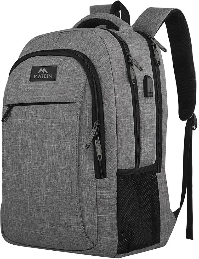 MATEIN Travel Laptop Backpack, Business Anti Theft Slim Sturdy Laptops Backpack with USB Charging Port, Water Resistant College School Computer Bag Gift for Men & Women Fits 15.6 Inch Notebook Austere Grey