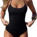 REORIA Women's Swimsuit Tankini Tummy Control Ruched Two Piece Sexy Halter Backless Bathing Suits with High Waisted Bottom (L, Black)