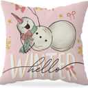 HONLUNG Winter Snowman Throw Pillow Covers 18x18,Pink Christmas Decorative Pillows Cover,Hello Winter Pillow Cover Decor for Home Sofa Bedroom