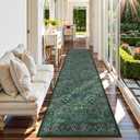 Lahome Floral Hallway Runner Rug Non Slip, 2'6''x10'Soft Washable Runners for Hallways, Ultra-Thin Green Kitchen Runner Distressed Carpet for Entryway Bathroom Giverny, Dark Green, 2.5'x10'
