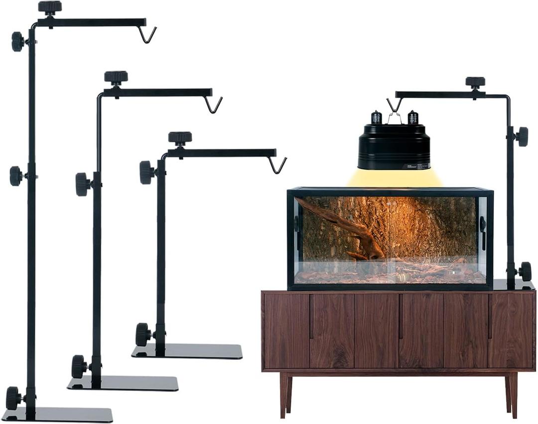 Adjustable 13-29 inch Metal Reptile Lamp Stand Versatile Floor Light Holder for Terrarium Heat Lamps & Dome Shades, Perfect for Glass Reptile Enclosures & Heating Bulbs.