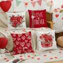 3 x Valentine's Day Throw Pillow Covers, 18 x 18 Inch Red Heart Mason Jars Roses Diamond Lattice Hello Valentine Love You More Decorative Pillowcases for Sofa Couch Set of 4