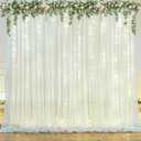 10x10ft Ivory White Chiffon Backdrop Curtain with Lights String for Wedding Sheer Tulle Curtain Photo Backdrops Drapes for Baby Shower Birthday Party Home Ceremony Decorations