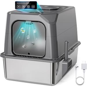 Smart Odor Control XXL Stainless Steel Litter Box for Big Cats, Multiple Cats - Enclosed with Lid, Easy Clean, Anti-Urine Leakage, with Scoop