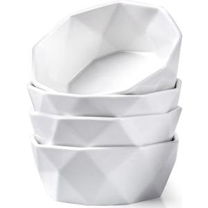 DELLING 22 Oz Geometric Cereal Bowls, White Soup Bowls Dessert/Snack Bowls Set for Rice Pasta Salad Oatmeal, Microwave/Dishwasher/Oven Safe Set of 4