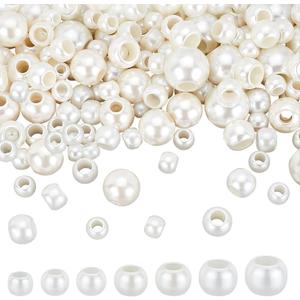 PH PandaHall 450pcs Large Hole Pearl Beads 8 Sizes 8~25mm White Pearl Beads with 4~10mm Hole, Plastic Imitation Pearl European Beads Large Hole Beads for Bracelets Necklaces Jewelry Bag Chain Making