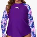 Halcurt Womens Plus Size Long Sleeve Rash Guard Swim Shirt with Built in Bra Loose Fit UPF50+ Swimsuit Top (1X)