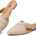 Rekayla Mules for Women Pointed Toe Flats Backless Loafers Slip On Shoes for Women, Nude Size 7