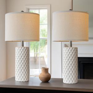 26" Tall Table Lamp for Living Room -Vintage White Lamps Set of 2 Modern Ceramic Lamps for Night Stands, Bedside Lamp for End Tables, Nightstand Lamps for Bedroom