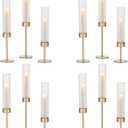 Hewory Gold Hurricane Candle Holders: 12 PCS Brass Tall Candlestick Taper Candle Holders Bulk for Candlesticks Candle Sticks Holder Decor for Table Centerpiece Wedding Party Christmas Decorations