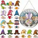 Qunclay Interchangeable Wooden Gnome Decor Holiday Seasonal Gnome Decorations with Magnet Pieces and Detachable Hats Changeable Welcome Sign for Home (Antique Style)