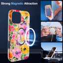 Magnetic for iPhone 16 Pro Case Cute for Women Girls, Home Button Stickers,[Drop Protection] with Slim Colorful Flowers Heart Oil Painting Girly Phone Case for iPhone 16 Pro