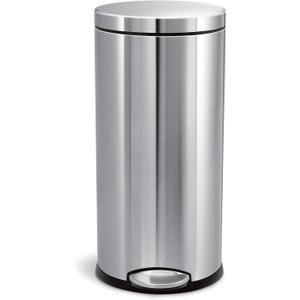 simplehuman Round Step Can, 30L / 8 Gallon Kitchen Trash Can, Iconic Round Shape, 150,000-Step Pedal, Lid Shox Silent Close, Removable Inner Bucket, Brushed Stainless Steel