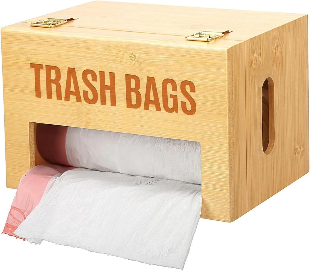 Extra Large Bamboo Trash Bag Dispenser Holder for Tall Kitchen Bags, Fits Costco Jumbo Rolls, 13–33 Gallon Garbage Bag Organizer for Pantry, Under Sink/Wall/Cabinet/Freestanding Mount
