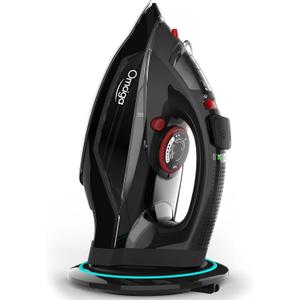 [2023 UPGRADE] OMAIGA Cordless Iron, 1500W Cordless Iron with Steam for Clothes with 11.84oz Water Tank, Anti Drip Iron Cordless with Ceramic Soleplate, Iron for Clothes with 3 Temperature Settings-BLACK