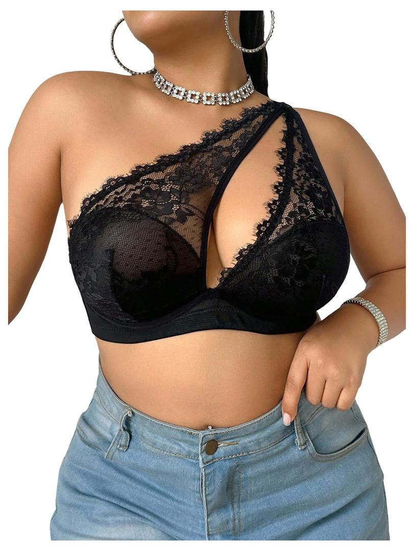 SOLY HUX Women's Plus Size One Shoulder Lace Bras Underwire Push Up Comfort Bralette 0XL