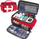 Mancro First Aid Bags Empty, Medical Travel Bag with Multi Pockets, Pill Bottle Organizer for Travel, Home Storage, Trauma Bag for EMT, Nurses, Doctor, Emergency Bag for Medicine, Medical Supplies (Red)