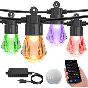 XMCOSY+ 96FT Smart Outdoor String Lights  RGBCWIC Dimmable Acrylic Bulbs, Color Changing LED Patio Lights APP WiFi Control, Compatible with Alexa, IP65 Waterproof Outdoor Lights for Backyard Porch