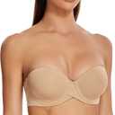 MELENECA Women's Stay Put Padded Cup with Lift Underwire Push Up Strapless Bras (36DD, Almond)