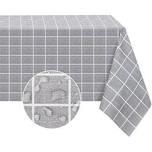 Romanstile Rectangle Plastic Tablecloth, 100% Waterproof Oil-Proof Checkered PVC Table Cloths, Heavy Duty Vinyl Table Covers for Dining, Camping, Picnic, Outdoor - 54 x 78 Inch, Grey