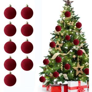 9 Pcs Red Velvet Christmas Balls, 3.15 Inch Christmas Tree Hanging Ball Decoration, Christmas Ornaments Balls for Family Party Holiday Wedding Xmas Home Decoration