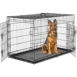 Dog Crate - Extra Large 48 Inch Double Door Portable Dog Cage, Metal Wire Pet Kennel with Secure Lock, Leak-Proof Pan Tray, Foldable Design for Dogs Pets Indoor Training and Outdoor Trave