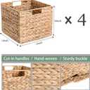 12x12x10 Water Hyacinth Storage Basket Large, Folding Cube Woven Wicker Storage Basket for Shelves, Pantry Baskets Organization and Storage, Large Rattan Basket Set of 4