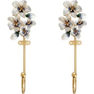 2 Pack Decorative Wall Hooks, Vintage Flower Shaped Metal Wall Hook for Hanging Coats Clothes Keys Hats Towels (Magnolia)
