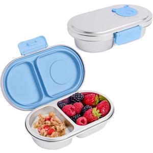 Good Bare Stainless Steel Snack Container for Kids  2 Compartment Metal Bento Box, Leakproof, BPA-free, Easy-Open Latch, Dishwasher Safe, Small Snack Pack, Perfect for On-the-Go (Sky Blue)