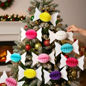 12 Pcs 3D Easter Honeycomb Paper Candy Tree Ornaments Hanging 10 in Pastel Honeycomb Candy Ornaments Decorations for Home Easter Tree Party Indoor Holiday Decor