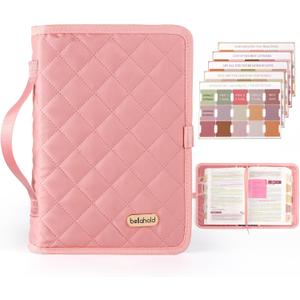 BellaHold Adjustable Bible Cover with 75 Bible Tabs - Bible Cover Case for WomenWaterproof, Washable Quilted Bible CaseReusable Christian Gifts for Women (Pink, L)
