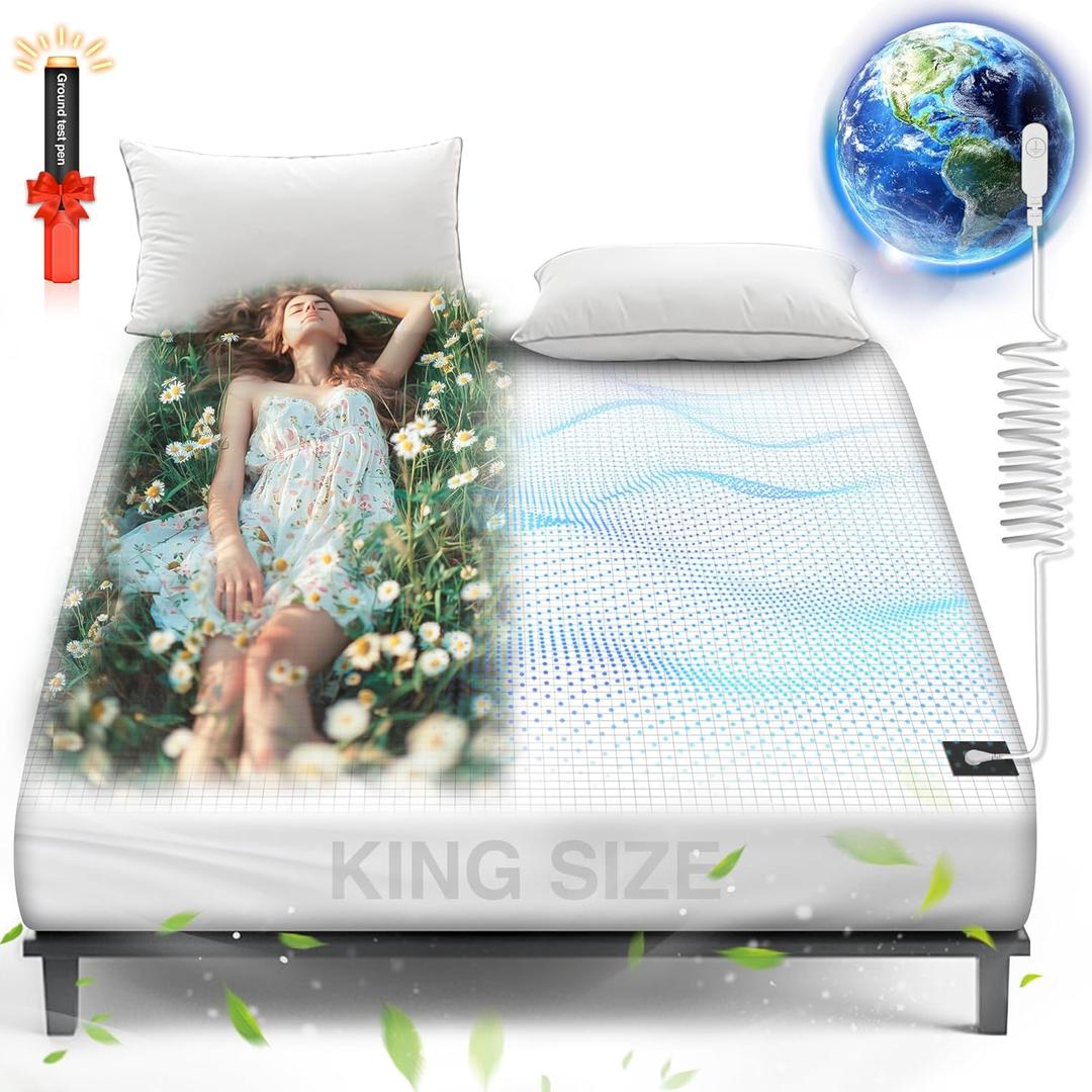 AsmrCap Organic Cotton+Silver Fiber Grounding Sheets, King Size, Bed Grounding Kit with Cord [76"x 80"x 13" White-King]
