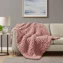 Madison Park Chenille Chunky Knit Handmade Throw Blanket, Luxuriously Soft Gift Blankets, Cottage Style Room Décor, Lightweight & Breathable All Seasons Throw Blanket for Couch, 50" W x 60" L Blush