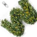 Christmas Garland with Dual Color 50 LED Lights 9 Ft, Prelit Xmas Garland with Cypress Leaf, Timer by Remote Control and Batteries Operated for Mantle Staircase Indoor and Outdoor (Green PVC 9FT)