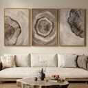 Large Framed Neutral Vintage Wall Art for Living Room, 3 Piece Retro Rustic Tree Ring Prints Canvas Artwork for Walls, Nature Paintings Pictures for Bedroom Hallway Home Office Wall Decor, 24x36 Inch