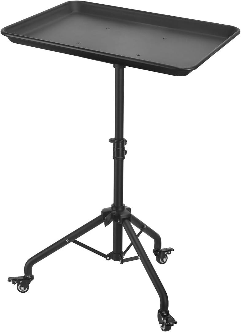 Salon Tray Cart Salon Rolling Tray, Tattoo Tray with Wheels Adjustable Height, Service Storage Tray Trolley for Beauty Clinic Spa (Black)