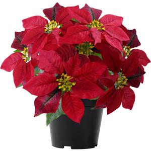 WOBUBU Poinsettia Plants Artificial 9 Heads 14 Inch Fake Poinsettias Christmas Flowers in Pot for Home Porch Office Indoor Outdoor Christmas Winter Decorations Hot Red (1PC)