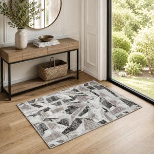 Modern Abstract Entry Rug Kitchen Bedroom Bathroom Door Mat Indoor Entrance 2X3 Front Porch Rugs Washable, Non-Slip Grey Thin Print Small Throw Carpet for Nursery Kids