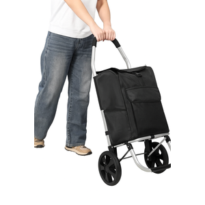 Shopping Trolley with Wheels, 40L Large Capacity Rolling Shopping Bag with Detachable Frame, Multi-Pocket Grocery Cart, 2-in-1 Folding Utility Cart, for Groceries Travel Laundry (Black)
